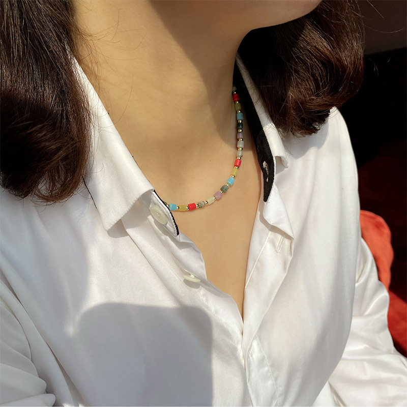 1 Piece Simple Style Geometric Multicolor Beaded Glass Patchwork Womenu0027S Necklace