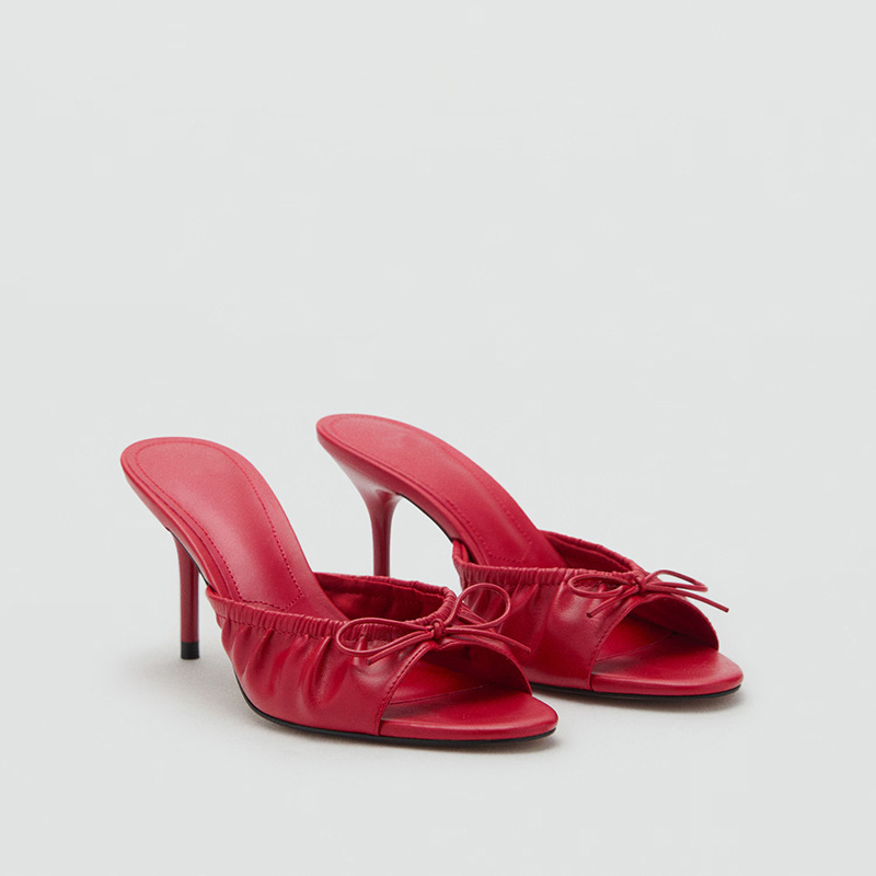 Women's Sandals 2025 Autumn New Casual Thin Heel Versatile Open-Toe Bow High Heel Slip-On Mules for Women