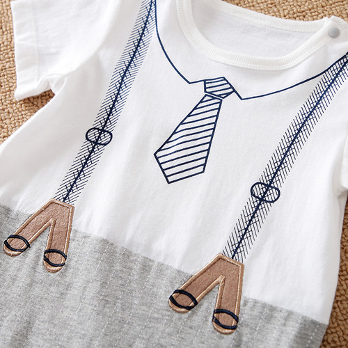 Summer Bodysuit for Baby Boys - Two-Piece Suit, Climbing Suit, Ins Style, European and American Hooded Gentleman's Clothing, Color Block, Foreign Trade, Category A Hairy Suit