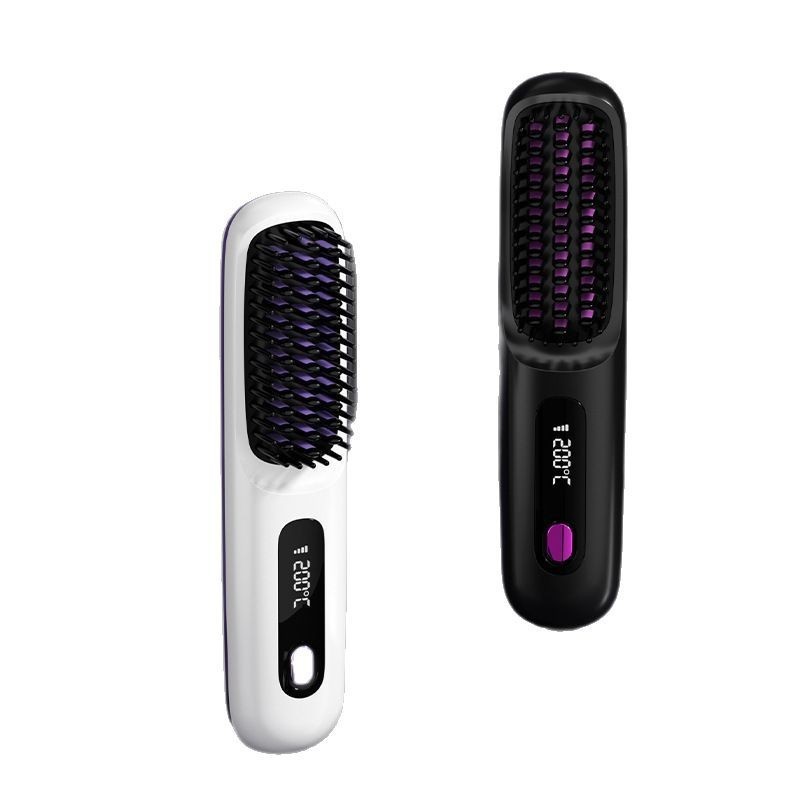 新しい LCD USB 充電式セラミック加熱電気コームヘアアイロンワイヤレスポータブルヘアストレートコーム 3 温度調整|undefined
