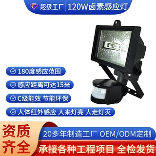 120W150W户外庭院灯人体感应路灯防水感应灯卤素壁灯投光灯大功率