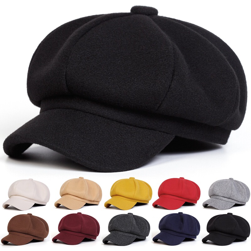 Autumn and Winter Casual Simple Trendy Beret for Women, Plain Retro Octagonal Hat, Women's Duckbill Cap, Korean Fashion Woolen Hat