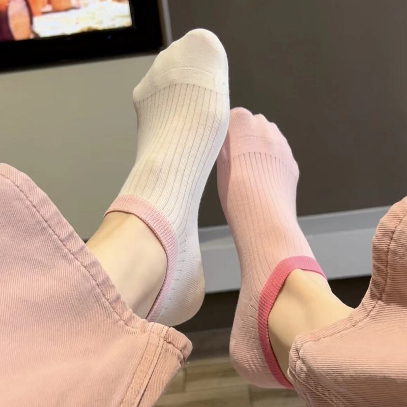 Summer Invisible Socks Women's Shallow Mouth Thin Color Matching Non-slip No-fall-off Boat Socks Japanese Style ins Trendy All-match Socks