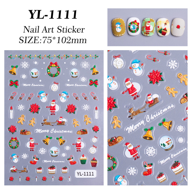 圣诞节主题美甲贴纸5D浮雕立体可爱雪人diy圣诞指甲贴纸饰品 YL款|undefined