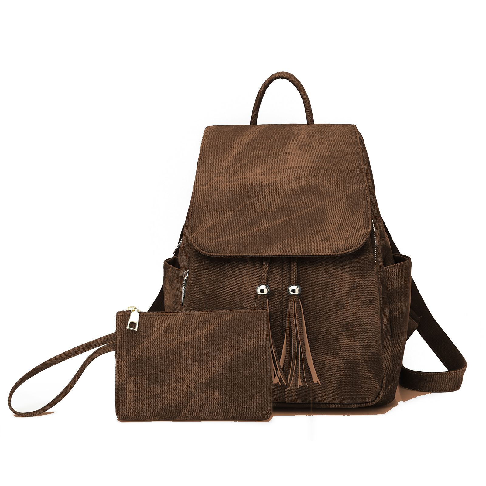 Mochila de mujer de color caramelo de bolsa transfronteriza nueva bolsa de gran capacidad mochila de tendencia transfronteriza con flecos