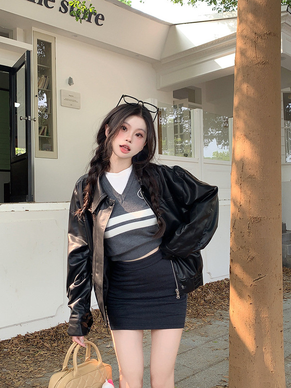 高级美式复古皮衣外套女2025秋季新款宽松显瘦气质夹克机车服上衣|undefined