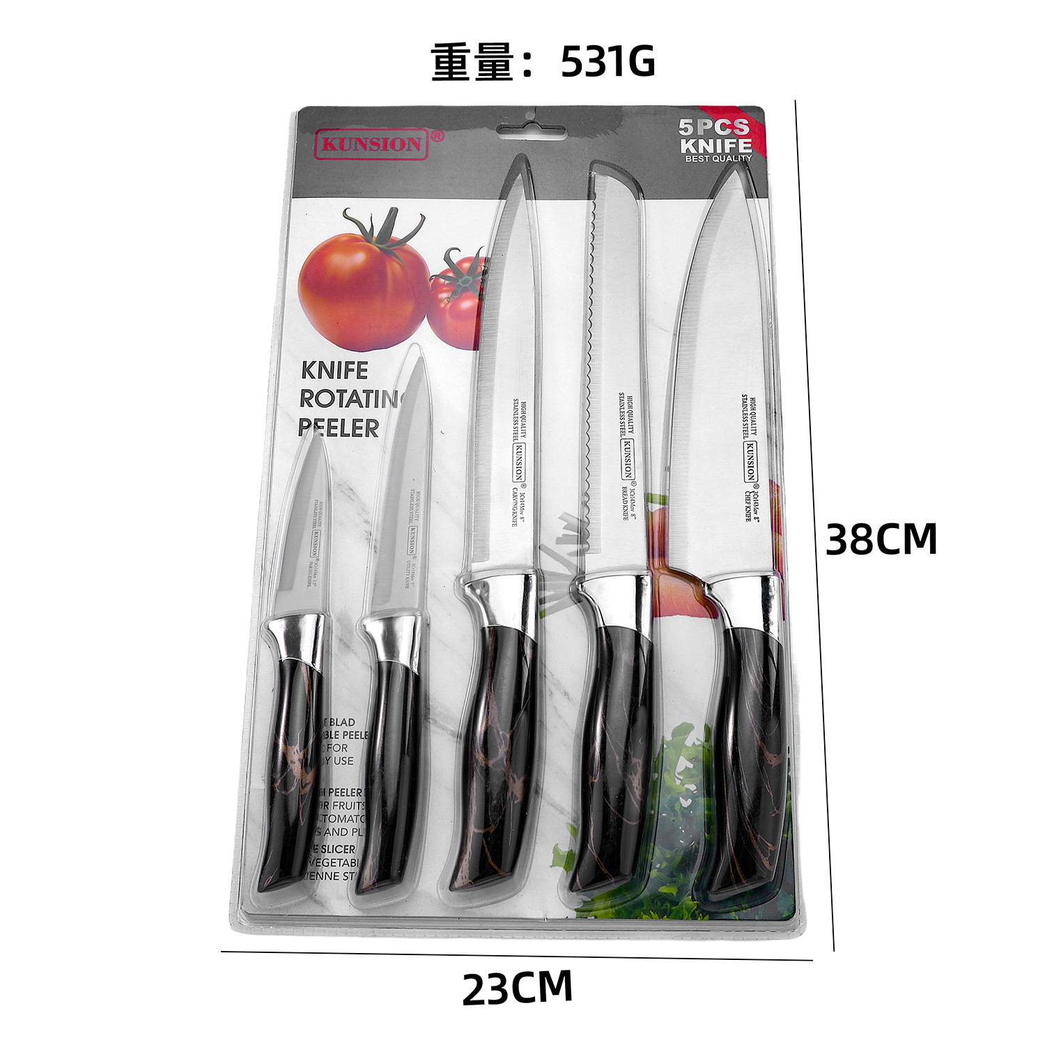 Marbled suction card knife set of 5 pieces