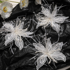 仙美纯欲白色蕾丝羽毛珍珠水晶花diy扭丝花头饰抓夹胸花服饰辅料