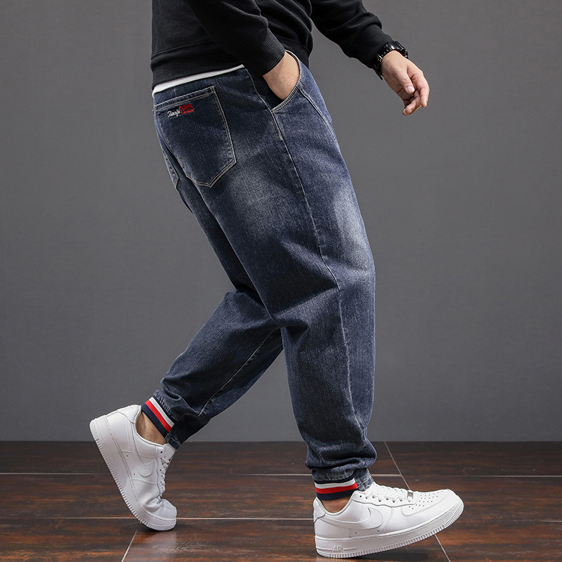 Little Fat Cow nueva marca de moda de los hombres pantalones vaqueros flacos elásticos gordos sueltos pantalones de cintura elástica de moda