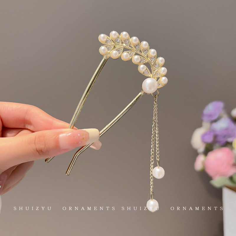 Plato de flores, dispositivo de cabello en forma de U, pinza de cabello para mujeres 2025, nuevo pinza de cabello de alta gama, nuevo estilo chino, pinza de cabello antiguo, tocado antiguo