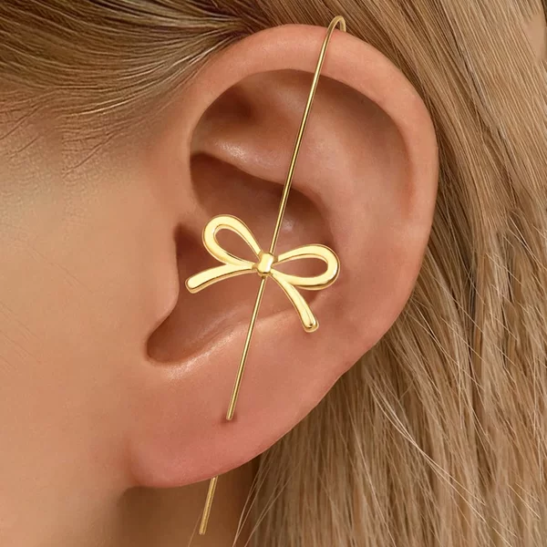 European and American cross-border stainless steel bow-shaped ear cuffs, personalized one-line earrings for women, pierced around the ear bone, diagonal line ear accessories