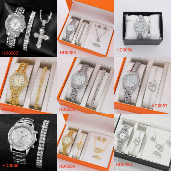 Trendy Best-Selling Roman Numeral Luxury Diamond-Studded Cuban Bracelet with Women's Watch Fashionable Hip-Hop Steel Watch