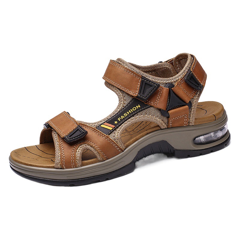 Hombres al aire libre casual punta abierta sandalias de playa de cuero cojín de aire ligero al aire libre transfronterizo más tamaño vadear zapatos aguas arriba