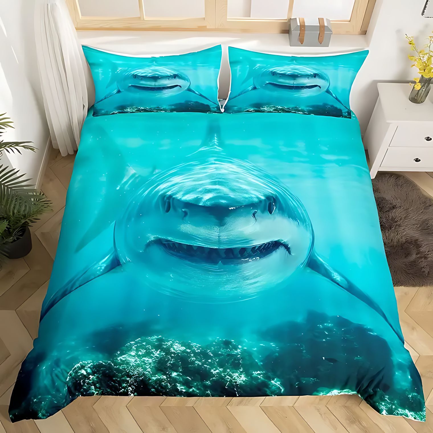 TEMU / JIT transfronterizo impresión de tiburón 3D impresión digital de alta definición colcha de cama kit para dibujar