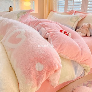 Winter Quilt Set Complete Set for Dormitory, Milk Velvet Bedding, Cotton Quilt, Spring and Autumn Thickened Warm Quilt Core for Women