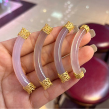 批发 天然玉髓玛瑙半镯S925银镶嵌配件DIY手工饰品手链手串配件