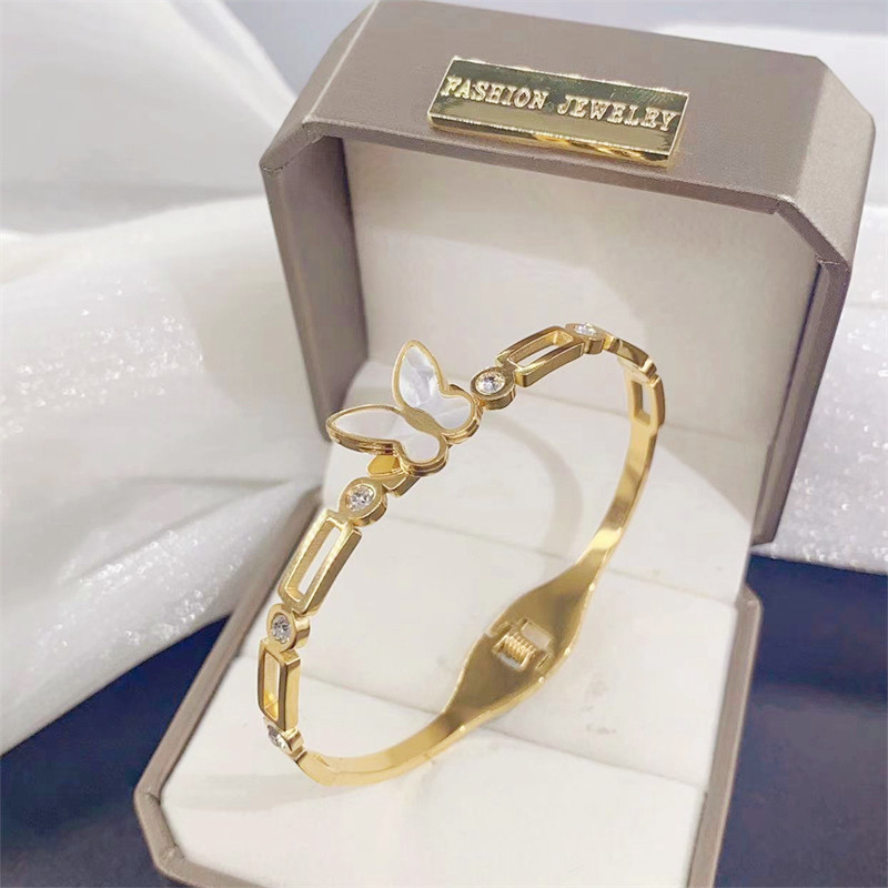Butterfly Pattern Women'S Gender Fashion Butterfly Titanium Steel Plating Zircon Bangle