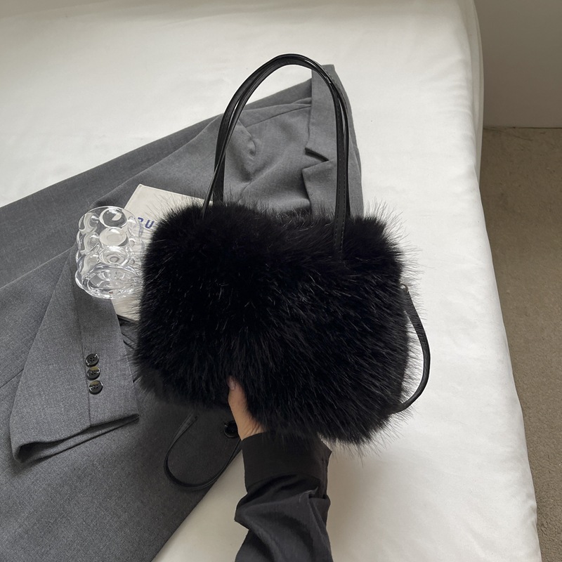 Bolso de Hombro de Peluche de Peluche y Cuero Sintético para Uso Diario image 7