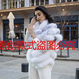 跨境新款仿皮草马甲女装拼接保暖秋冬街头时尚仿狐狸毛皮草外套