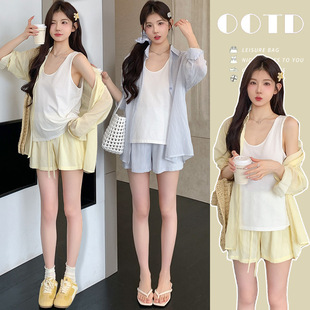 Real Shot of Ready-Made Maternity Suit Summer Striped Women's Three-Piece Casual Lazy Style Thin Style