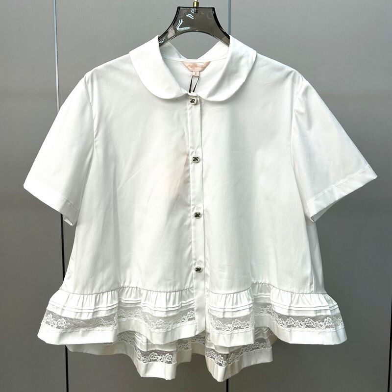 2026 New Summer Style Doll Collar Short-Sleeved Shirt for Women, Sweet Lace Splicing, Loose Fit, Slimming and Age-Reducing White Top 2026 New Summer Style Doll Collar Short-Sleeved Shirt for Women, Sweet Lace Splicing, Loose Fit, Slimming and Age-Reducing White Top