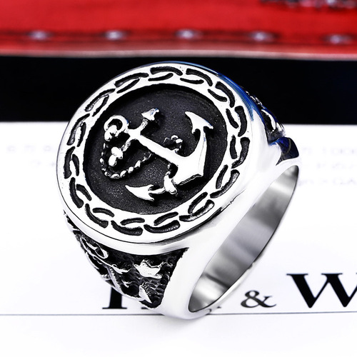 Beier Cross-Border Foreign Trade: Wholesale Stainless Steel Jewelry—Bold Men's Titanium Steel Rings with Striking Anchor Designs, Perfect for European and American Styles