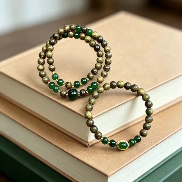Popular item from the video stream: Women's agarwood bracelet with green agate accessories, new Chinese-style light luxury bracelet, couple's collectible