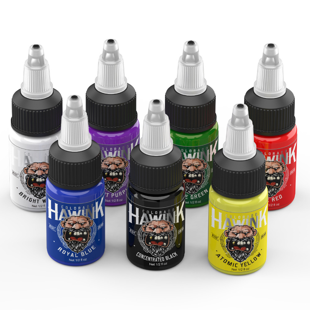 Tinta para tatuajes Hawink con certificación REACH, tinta fácil de aplicar, juego de 7 colores, pigmento para tatuajes de 15 ml
