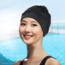 百褶布泳帽女士不勒头时尚长发游泳帽加大头围女款护耳成人布泳帽