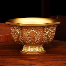 黄铜摆件家居客厅桌面铜器制品双鱼八方碗金属工艺品纯铜八宝金碗