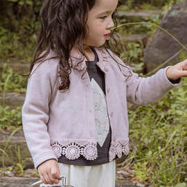 女童开衫春款2025新品草莓珊韩国儿童女孩洋气花边圆领针织外套现