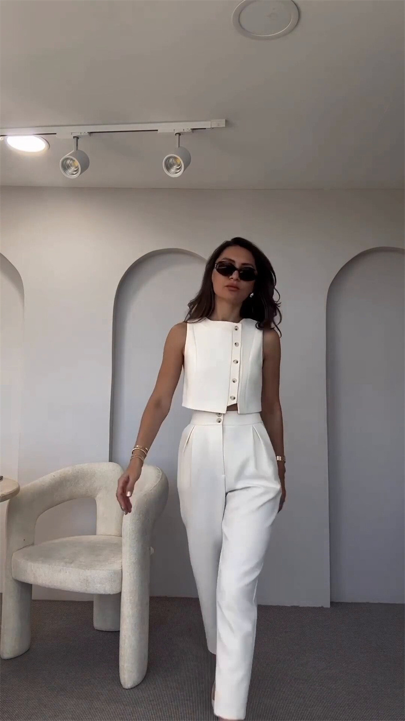 2 Pieces Set Quantity Holiday Daily Women's Casual Streetwear Solid Color Spandex Polyester Button Pant Co-ord Set Pants Sets