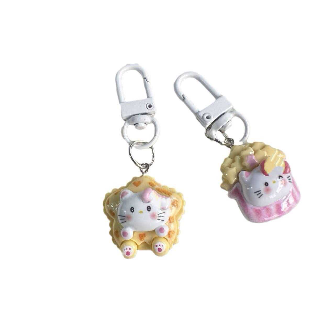 Cute Bread Cat White Keychain Ins Girl Heart Cartoon Pendant Couple Best Friend Gift Key Hanging Ornaments