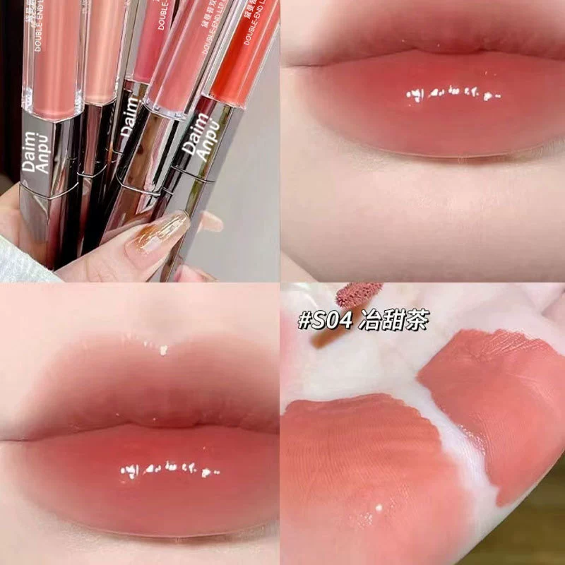 Double-sided lip gloss, moisturizing glass lipstick, mirror effect, intense hydration, plump lips effect