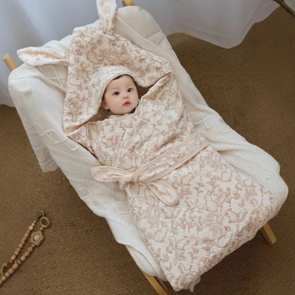 Baby Gauze Bean Velvet Long Ear Bag Newborn Baby Soft Wrapping Towel Breeplery Holding Spring Summer Thin Swaddling quilt