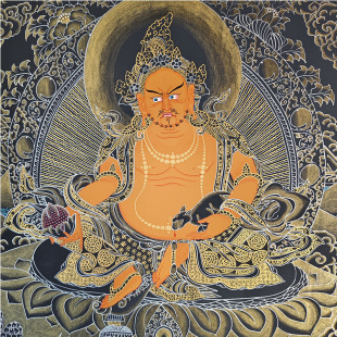 Nepalese Hand-Painted Yellow God of Wealth Thangka, Black God of Wealth, Manjushri, White Tara, Samantabhadra, Green Tara, Black Thangka, Entrance Hanging Painting