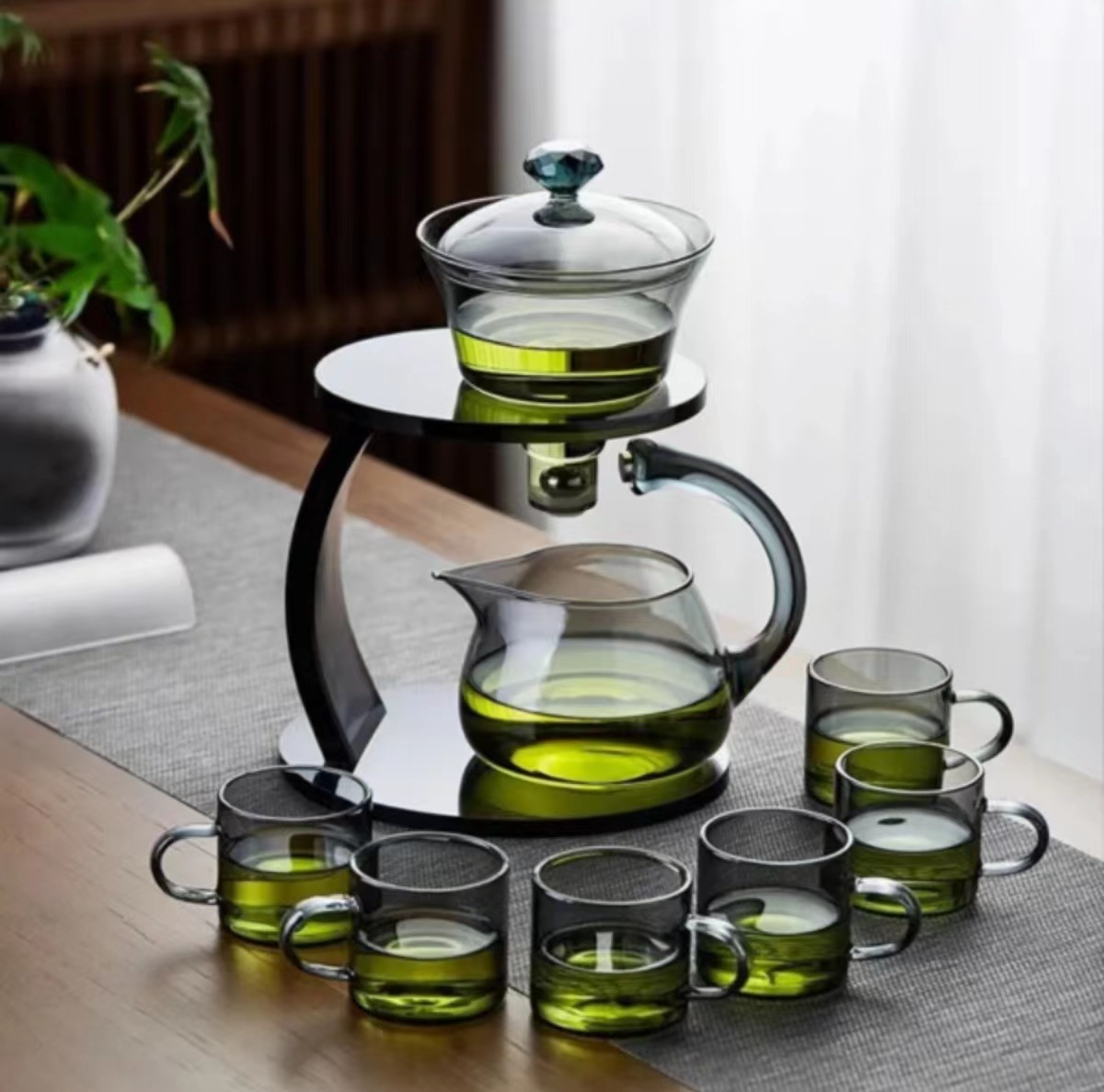 High borosilicate glass transparent black tea set for home use, magnetic suction office brewing teapot lazy tea brewing device function