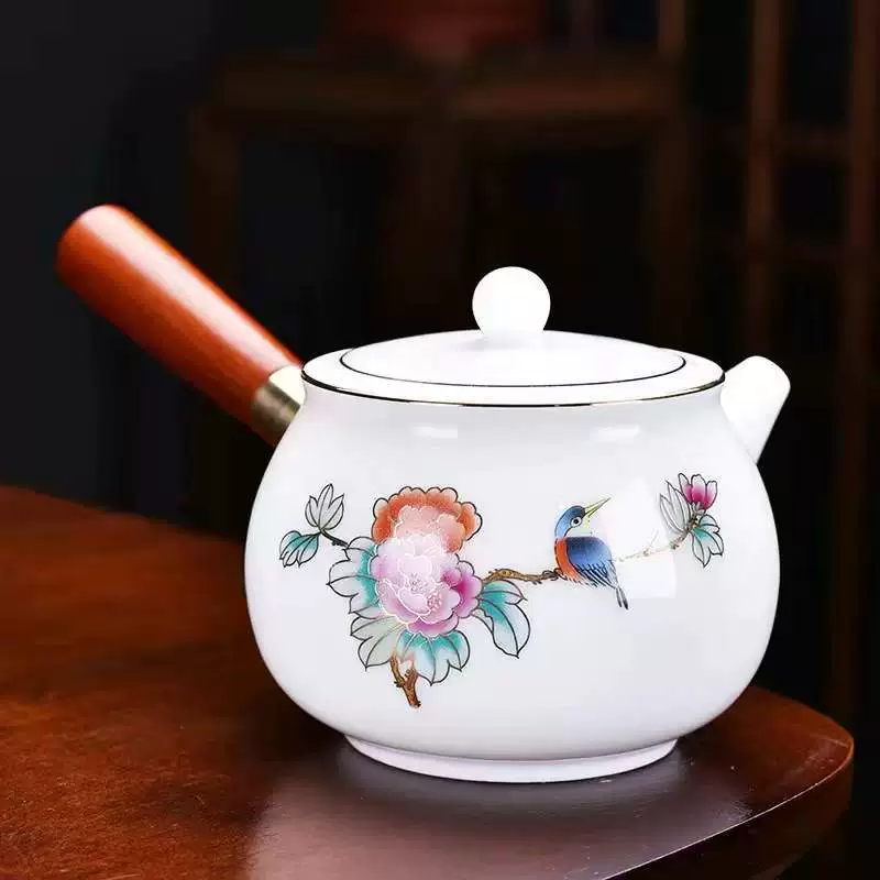 Ладья из бараниной жирной нефритовой белой porcelain боковая ручка против ожогов чайник набор китайского ушу чайник чистый белый простой домашний чайник оптом
