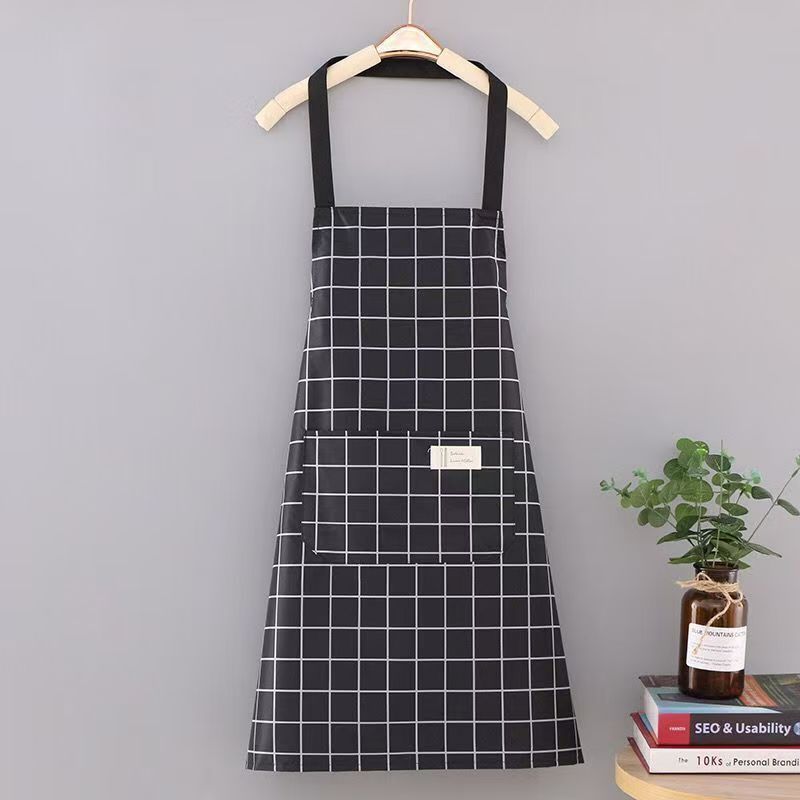 Fashionable Women's Kitchen Apron, Waterproof And Oil-proof, Workwear, Checkered Sleeveless Apron_voghion.com