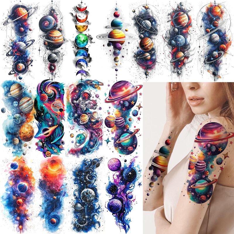 New Cross-Border Planet and Universe Tattoo Stickers, Various Styles in Stock, Arm and Leg Tattoo Stickers, Temu European and American Tattoo New Cross-Border Planet and Universe Tattoo Stickers, Various Styles in Stock, Arm and Leg Tattoo Stickers, Temu European and American Tattoo