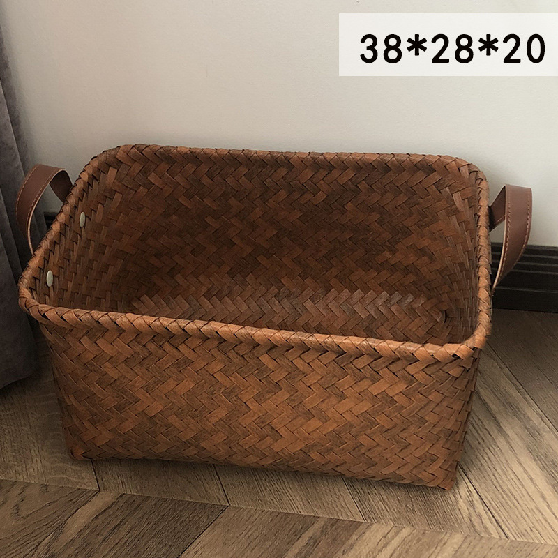 American Advanced Storage Basket Dirty Clothes Basket Internet Popular Rattan-like PU Handle Laundry Barrel Snack Toy Dirty Clothes Basket
