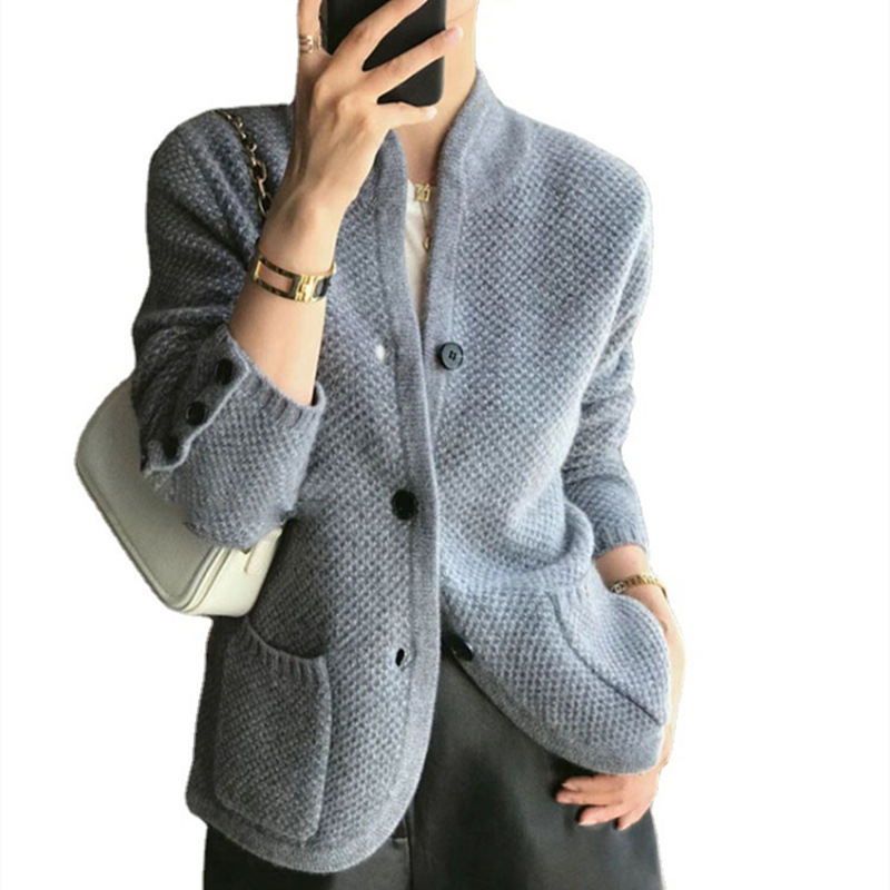 Women's Clothing loose knitted bottoming shirt jacket women's knitted cardigan stand up collar sweater_voghion.com