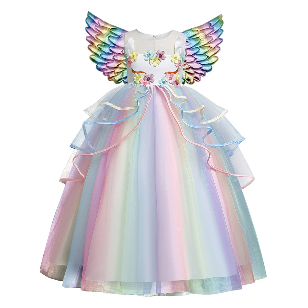 Rendimiento de los niños alas de ángel unicornio elfo alas coloridas niñas partido traje accesorios rendimiento vestir