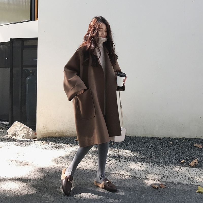 Oversized uldfrakke til kvinder - lang ternet trenchcoat vinter_voghion.com