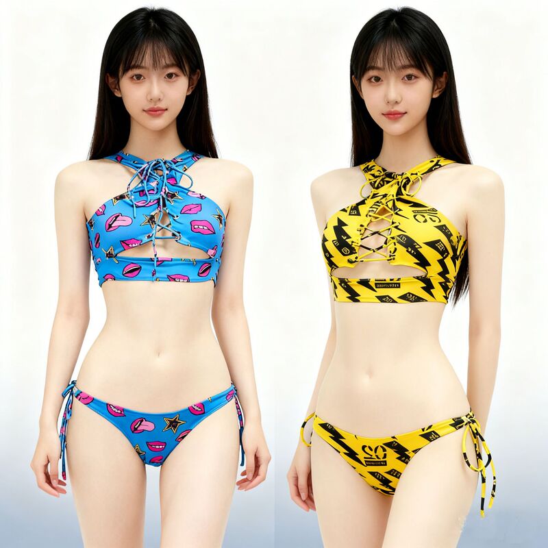 Sexy Lingerie Set, Two-Dimensional Cyber Photo, Open-Chest Bikini, Private Hot Girl Slim Swimsuit 8211