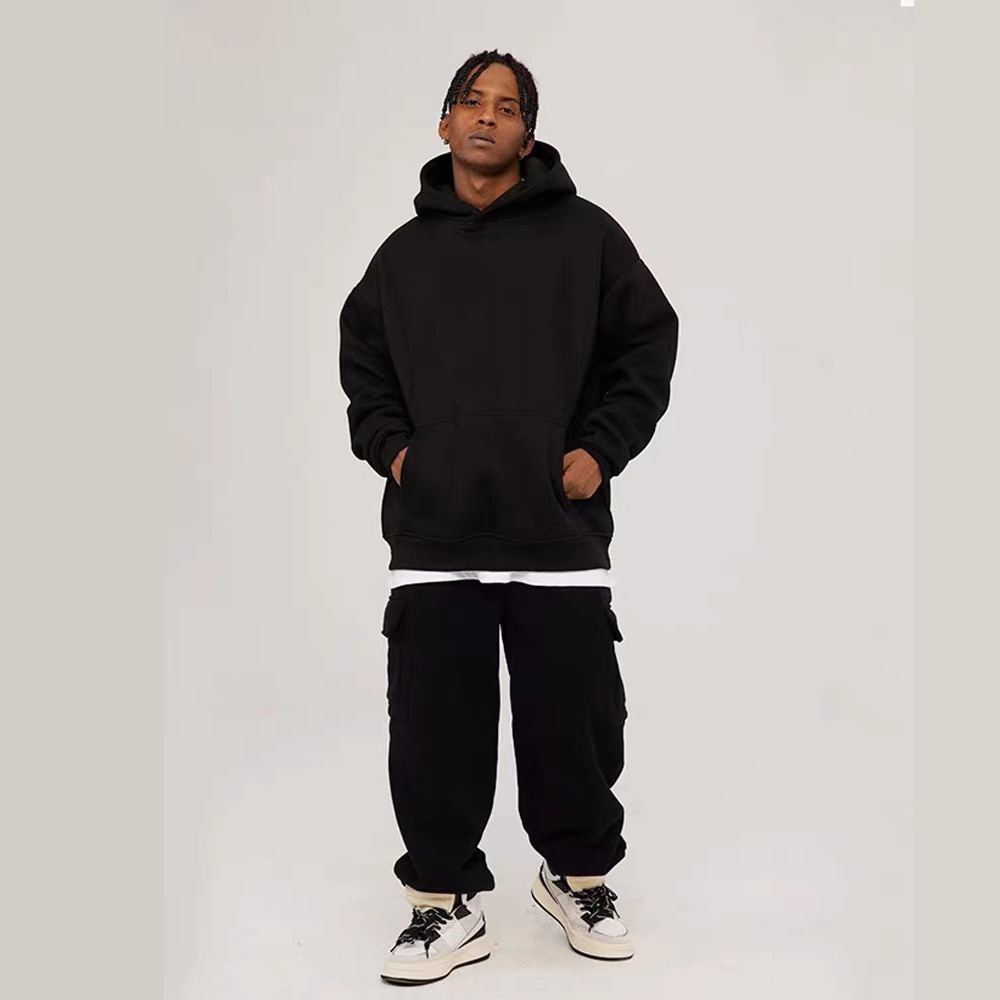 400g otoño e invierno pesado lazo de color sólido chaqueta con capuz para hombres versión europea 2024 suelta medio largo hombro caer chaqueta universal