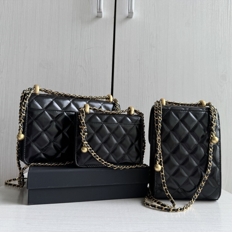 Square Fat Fortune Bag Double Gold Ball Shoulder Crossbody Bag Woc Small Fragrant Quilted Chain Gold Bead Square Bag Mobile Phone Bag for Women