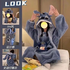 パジャマ秋冬スタイルの女性サンゴのベルベットとベルベットの厚いスティッチのバスローブカップル冬の長いかわいい男性のパジャマ