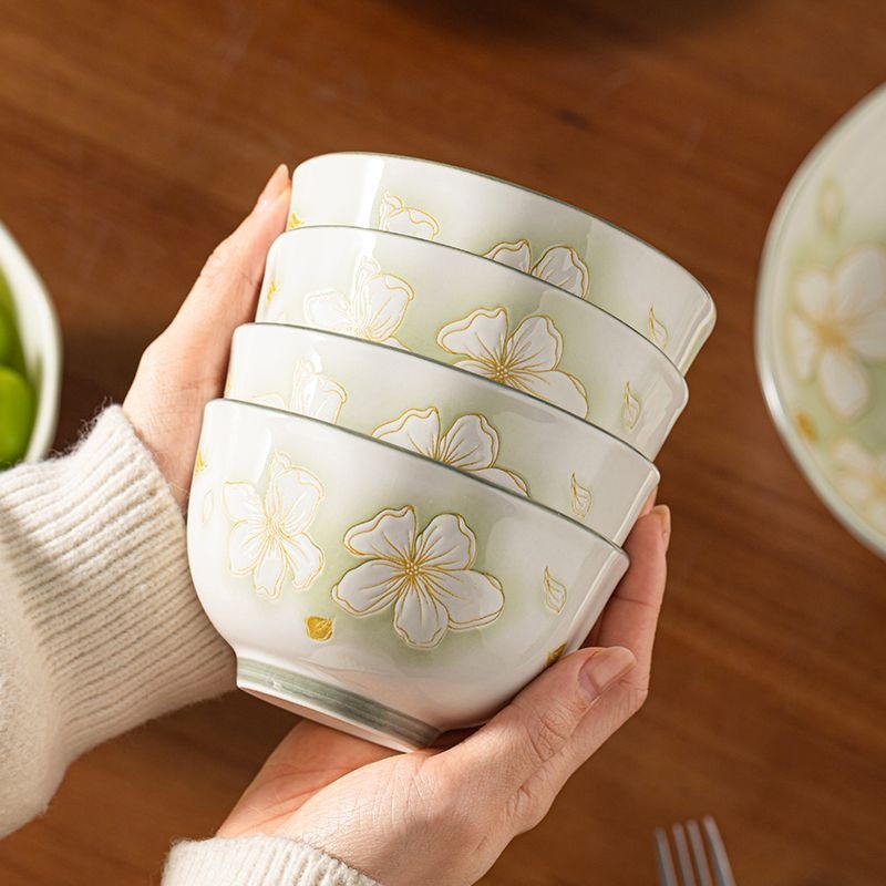 2024 New Model High-Value Underglaze Color Tableware Ceramic Rice Bowls Simple Bowl and Plate Set for Home Use, Complete Set
