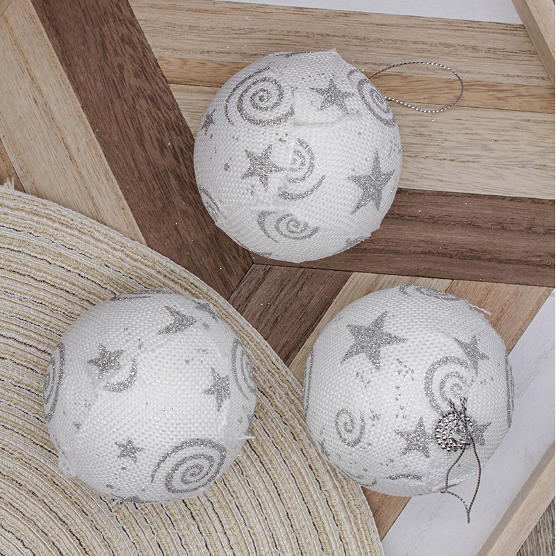En stock Navidad colgante bola decoraciones 8m3 paquete tela impresión espuma Navidad bola fiesta suministros colgante bola